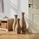 3 Piece Artificial Rattan Floor Vase Set Decorative Accent For Living Room, Hallway & Entryway, Ideal For Dried Or Silk Flower Arrangements - Beige by HouseOfZazla