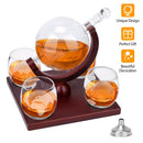 Whiskey Decanter Globe Set w/ 4Pcs 8.45OZ Etched World Whiskey Glasses Wooden Tray Perfect Gift Set for Liquor Scotch Bourbon Vodka