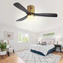 Flush Mount Ceiling Fan With 3 Solid Wood Blades Remote Control Reversible DC Motor For Living Room - Gold by Unique Piece Furniture