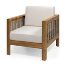 Outdoor 4 Seater Acacia Wood Chat Set With Wicker Accents And Cushions by HouseOfZazla