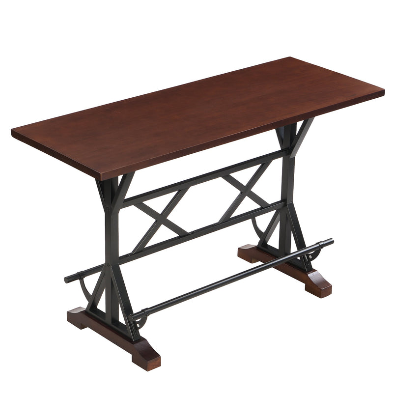 5-Piece Dining Table Set, 59" Wooden Sofa Side Table with Stabilizing Base, Rustic Brown Industrial Adjustable Height Chairs, Modern Bar Table and Chairs for Living Room, Dining Room, and Space Saving