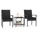 3 Piece Patio Furniture Set with Seat Cushions and Tempered Glass Tabletop