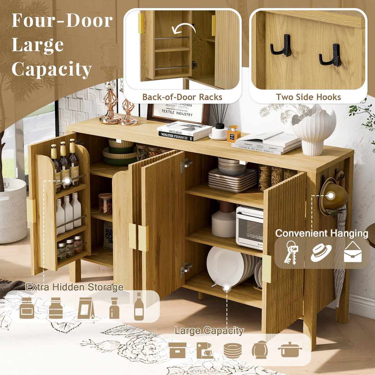 U_STYLE Modern 57.5" Stripe Door Storage Cabinet, photo 4 of 10