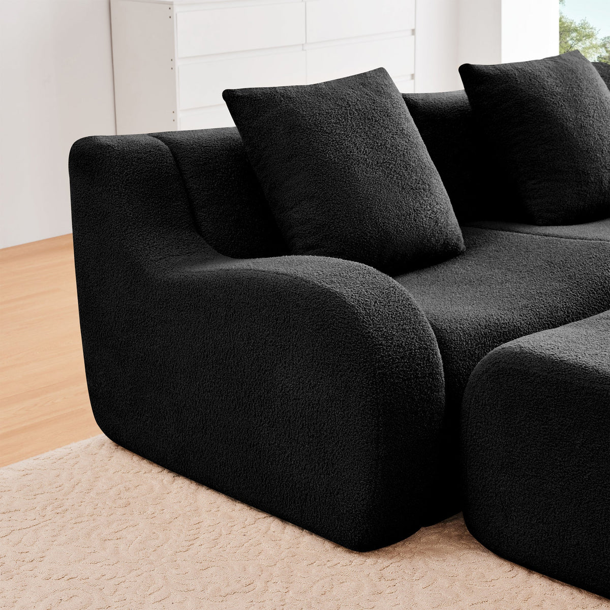 Armless Sofa With Pillow Teddy Fabric - Black, photo 5 of 7