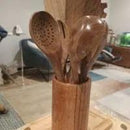 9 Piece Natural Teak Wooden Kitchen Utensil Set with Spoon Rest - Comfort Grip Cooking Spoons and Utensils Holder by CozyNest Decor
