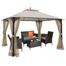 12 x 10 Feet Outdoor Double Top Patio Gazebo with Netting-Brown by LJGDeals