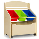 Kids Wooden Toy Storage Unit Organizer with Rolling Toy Box and Plastic Bins by LJGDeals