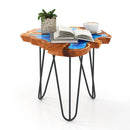 21 Inch Outdoor Epoxy Resin Teak Wood End Table with Irregular Tabletop by LJGDeals