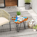 21 Inch Outdoor Epoxy Resin Teak Wood End Table with Irregular Tabletop by LJGDeals