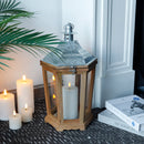 17'' H Wood Metal Hexagon Candle Holder Decorative Hanging Lanterns by JHY DESIGN