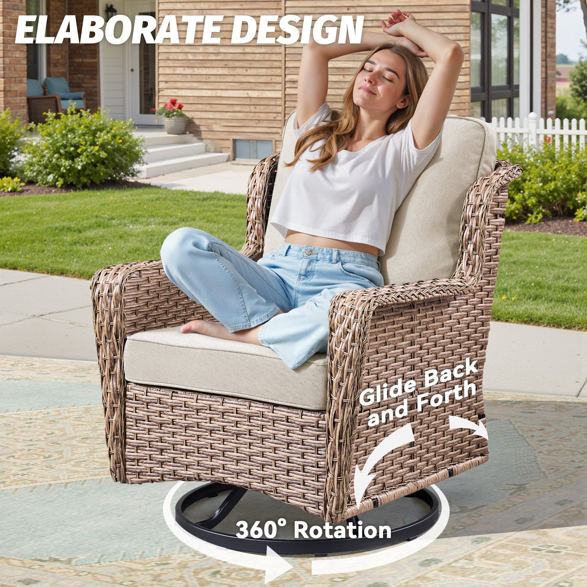 2-Person Outdoor Wicker Swivel Rocker Seating Group, photo 3 of 10