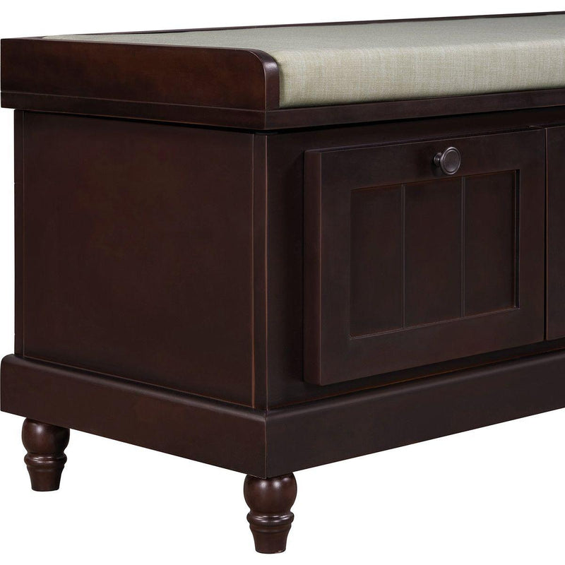 TREXM Classic Shoe Bench with Cushion and Three Drawers, Fluted Entryway Bench with Storage for Living Room, Entryway, and Hallways (Espresso)