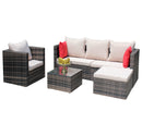 Rattan Patio Furniture Set Wicker Sofa Cushioned Sectional (4 Pieces, Brown) by HouseOfZazla