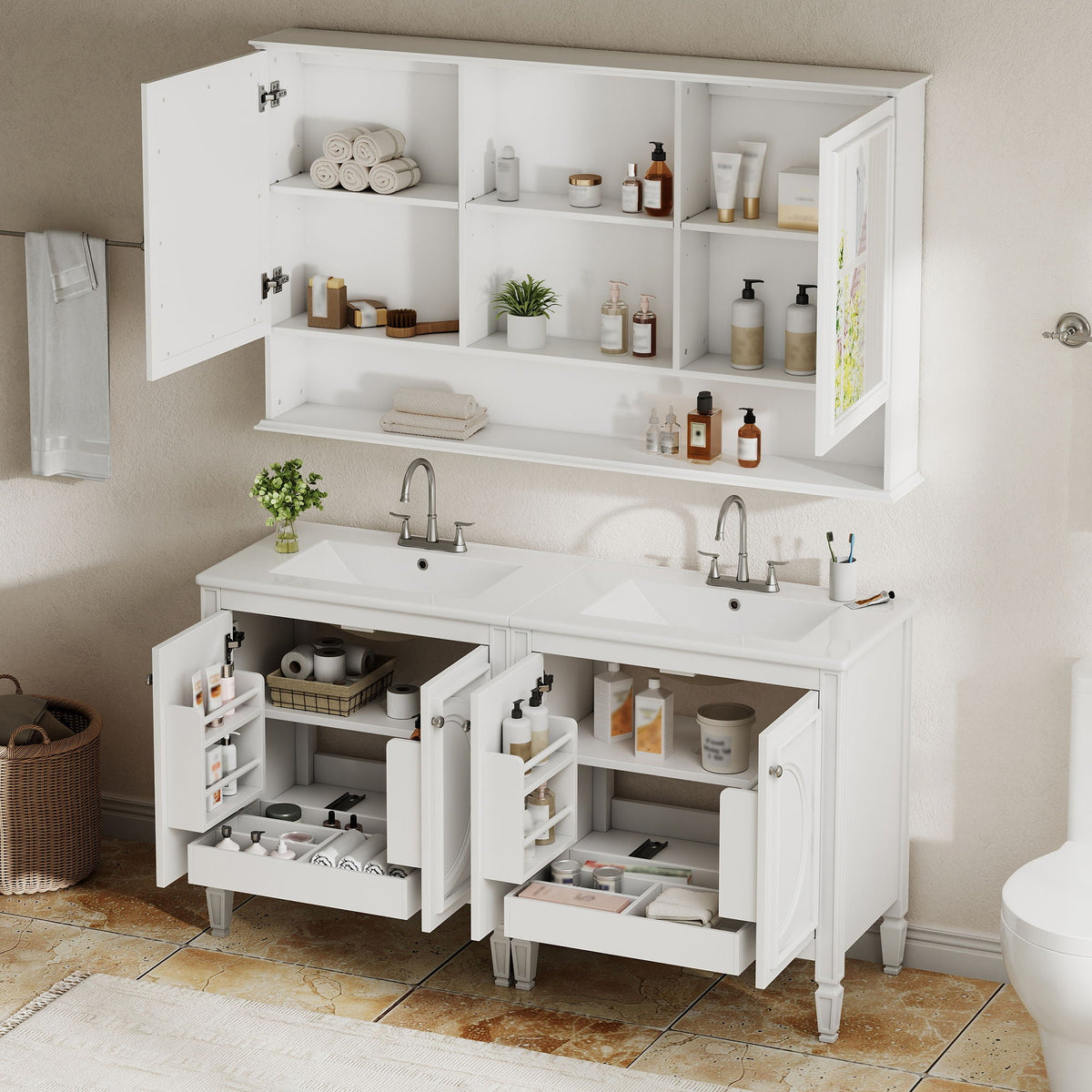 Double Sink Bathroom Vanity Set with Wall Mount Mirror Cabinet, photo 8 of 40