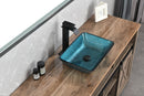 18.125" L -13.0" W -12.0" H Handmade Countertop Glass Rectangular Vessel Bathroom Sink Set in Blue Glass with Matte Black Single-Handle Single Hole Faucet and Pop Up Drain