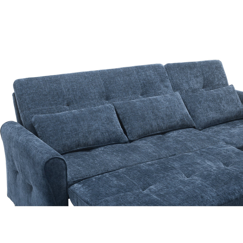 2-in-1 Sofa 82' Three-seater Sofa with Sofa Bed and Reversible Recliner, Blue Chenille