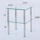 2-Piece Clear Side Table, 2-Tier Space End Table, Modern Night Stand, Sofa table with Storage Shelve for Living Room