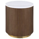 Jason 2-piece Round White Marble Coffee Table Set Honey Brown
