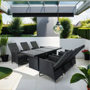 7 Piece Outdoor Patio Wicker Dining Set Patio With Adjustable Backrest Black Wicker + Dark Grey Cushion