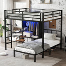 Full XL Over Twin Metal Bunk Bed with Folding Desk and Closet
