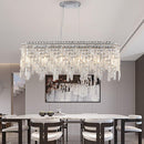 Silver Elegant Oval Crystal Chandelier, Modern Ceiling Light Fixture with Reflective Hanging Crystals for Dining Room, Living Room, and FoyerS (Bulbs Not Included)