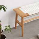 Design Natural Oak Wood Dining Bench with Handwoven Cane Seat in White