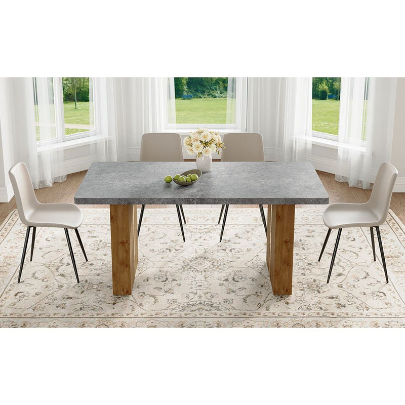 Table and chair set.Cozy Modern MDF Dining Set -67'x35.4' with 4 Gray  Artificial Leather Chairs With Curved Widened Cushion Design.Suitable for restaurants, kitchens, dining rooms,etc.