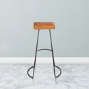 32 Inch Modern Bar Stool, Genuine Leather Seat, Metal Frame, Button Tufted, Tan Brown, Black