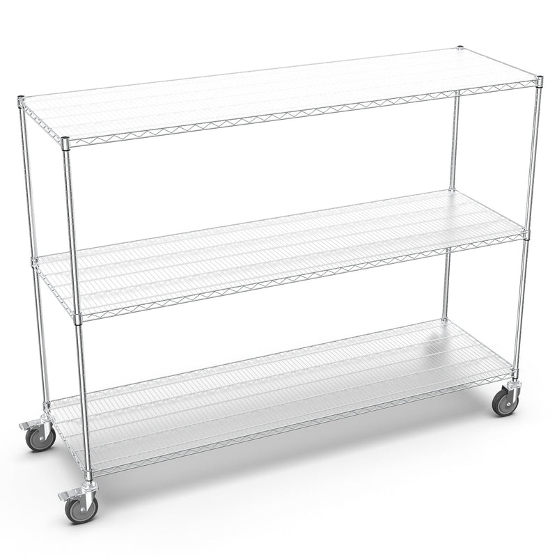 3 Tier Standing Shelf Units, 3000 LBS NSF Height Adjustable Metal Garage Storage Shelves with Wheels, Heavy Duty Storage Rack Metal Shelves - Black - 3T-2472-CHROME