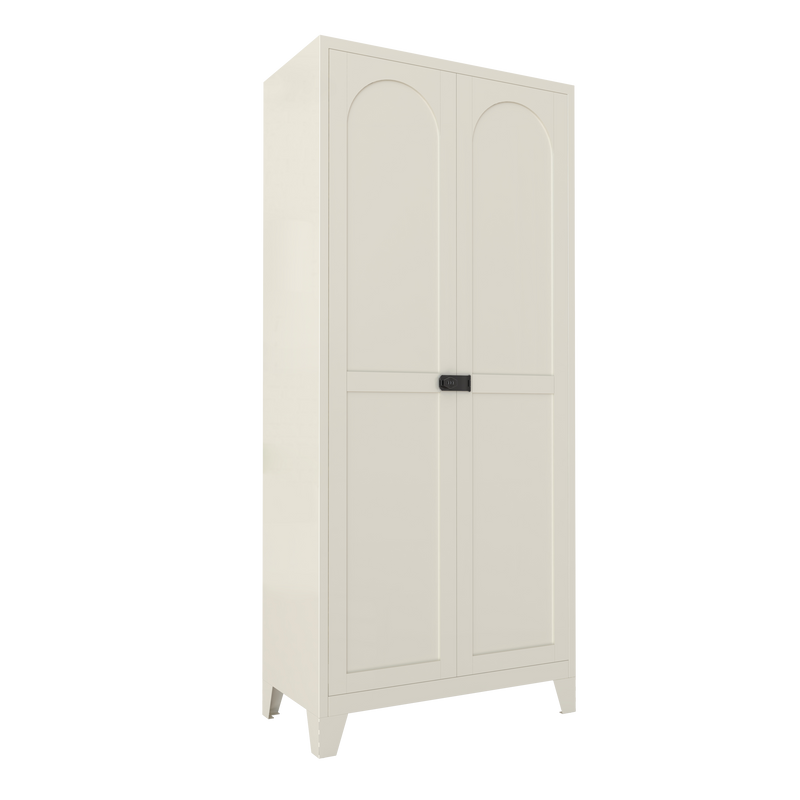 71'' 2 Shapely Door Cabinet With Lock, Metal Storage Cabinet with Doors and Adjustable Shelves, for Kitchen, Bedroom, Living Room(Beige)