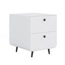 Modern Night Stand Storage Cabinet For Living Room Bedroom, Steel Cabinet With 2 Drawers, Bedside Furniture, Circular Handle - White by HouseOfZazla