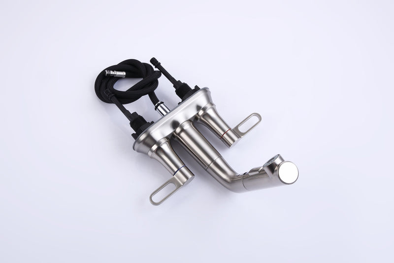 2 Handle Bathroom Sink Faucet 3 Hole with Pull Out Sprayer, Centerset Bathroom Faucets, 4 Inch Centerset Bathroom Faucet with Retractable Hose, Hot and Cold Water Mixing Faucet