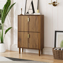 Slim Shoe Storage Cabinet with 2 Flip Drawers & Gold Handles