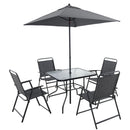 Outdoor Patio Dining Set For 4 People, Metal Patio Furniture Table And Chair Set With Umbrella - Black by HouseOfZazla