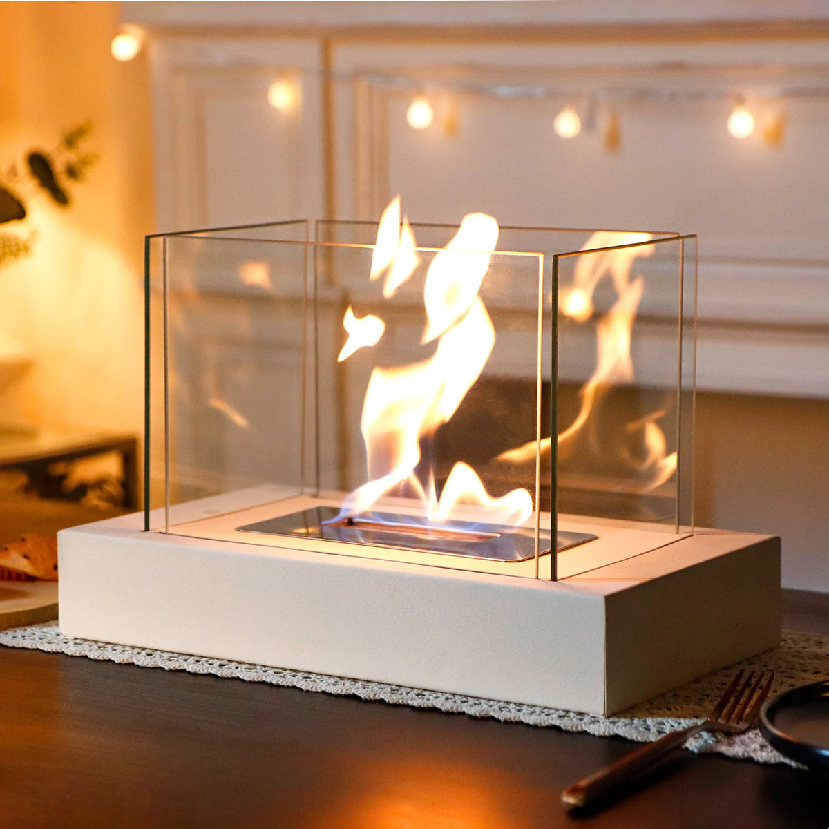 360° View Rectangular Tabletop Fireplace Fire Bowl With Four-Sided Glass, photo 7 of 7
