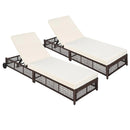 Outdoor Lounge Chair, Patio Chaise Lounge with 5-Position Backrest, Rattan Outdoor Lounge Chair with Cushion and Wheels for Poolside, Backyard, Garden