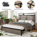 Antique Full Size Wooden Platform Bed Frame with LED Light Headboard