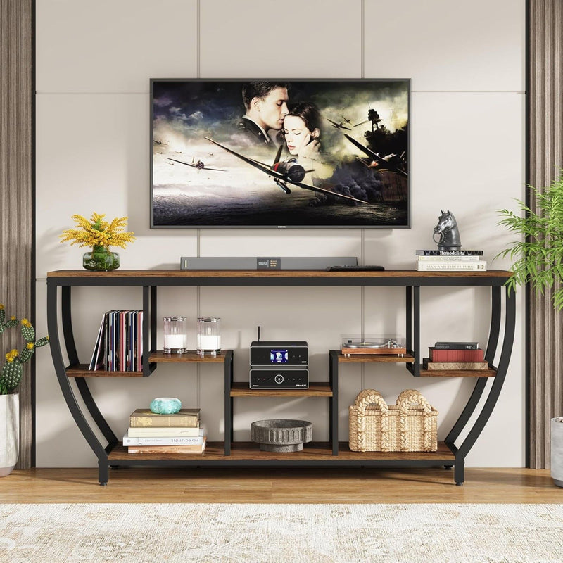 Extra Long Entryway Console Sofa Table With 7 Tier Shelves - Brown / Black, photo 3 of 10
