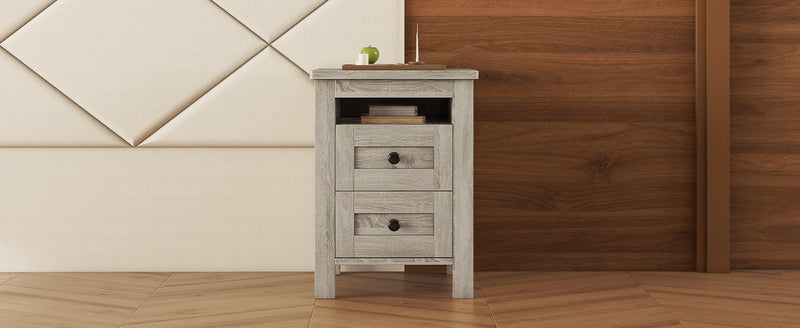 2-Drawer Farmhouse Wooden Nightstand with Well-proportioned Design and Sleek Lines, Wood Side Table with Storage Cabinet for Bedroom, Antique Gray