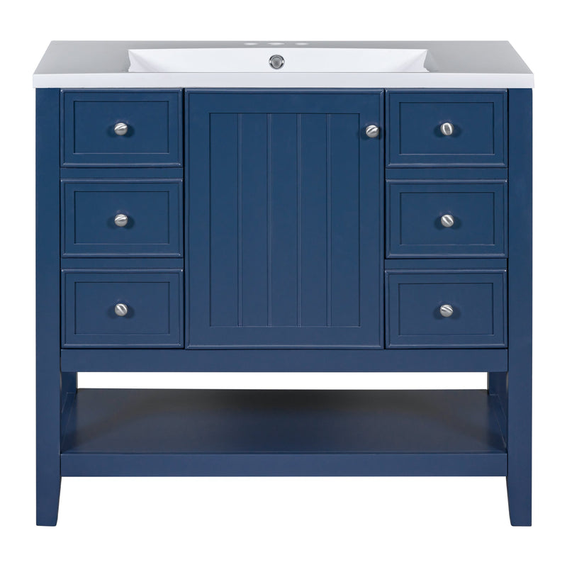 36" Bathroom Vanity with Sink Combo, One Cabinet and Three Drawers, Solid Wood and MDF Board, Blue