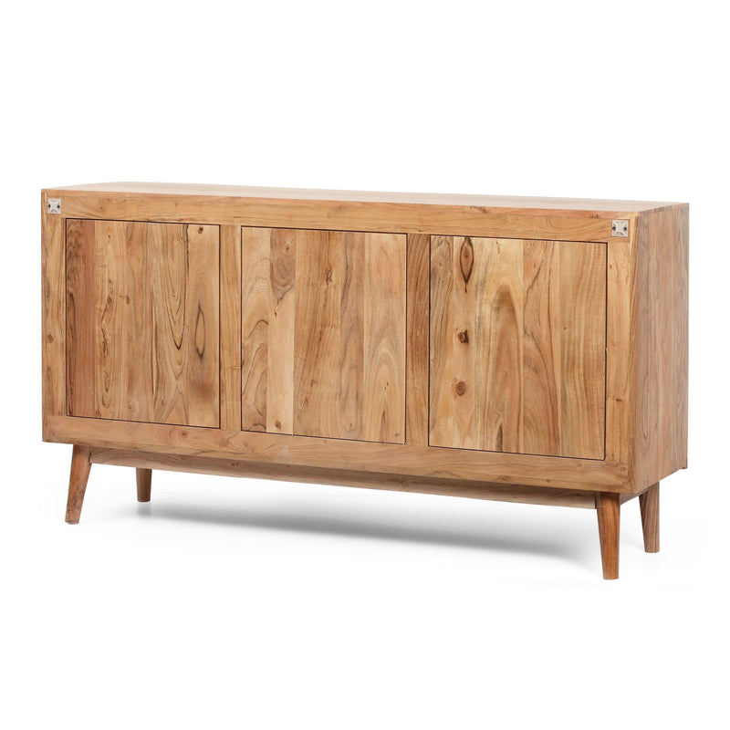Boho Handcrafted 3 Door Sideboard, Carved Texture & Artisanal Charm - Natural, photo 4 of 15
