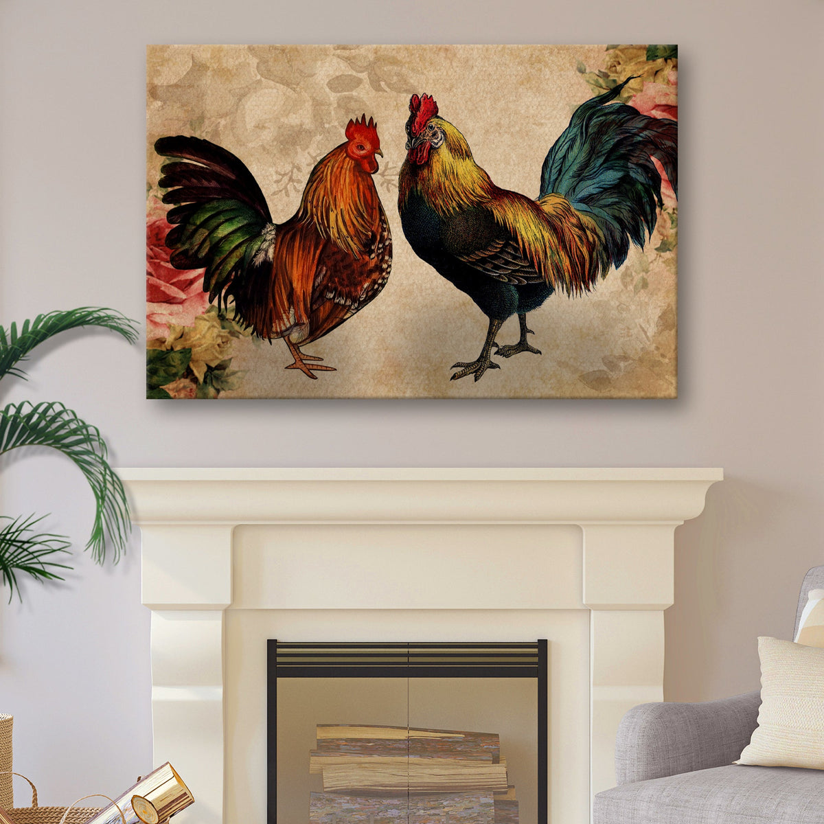 Retro Rooster Chicken Canvas Wall Art, photo 2 of 7