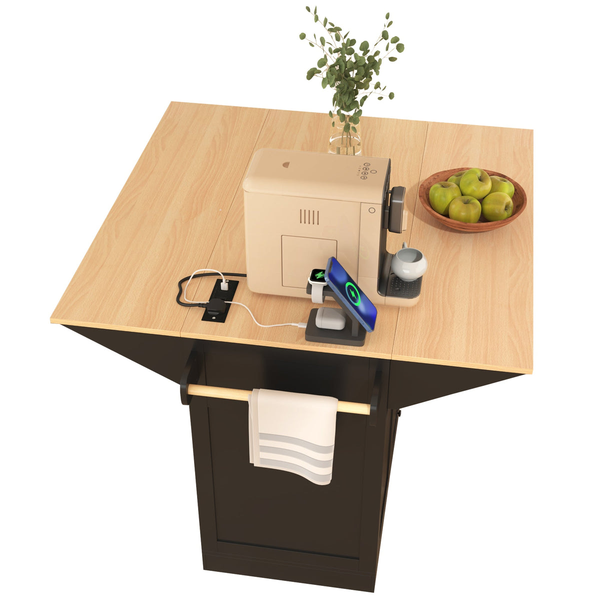 K&K 55.7'' Large Kitchen Island with 2 Drop Leaf, photo 5 of 10
