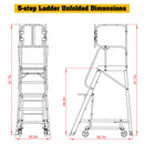 5 Step 375lbs Aluminum Rolling Platform Ladder