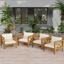 Outdoor Acacia Wood Club Armchair with Cushions (Set of 4)