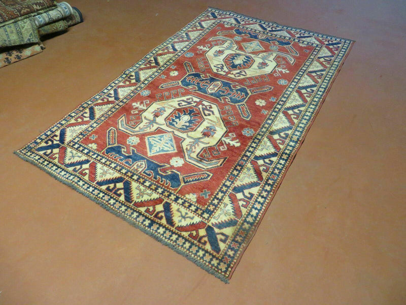 4' X 6' Vintage Handmade Turkish Kazak Pattern Wool Rug Carpet Nice