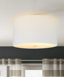 16"W Moderne Flush Mount Conversion Kit White Linen Drum Lampshade by LampsUSA