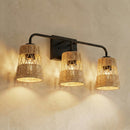 Moonlit - 3 Lights Wall Sconce With Shade, Bathroom Lighting Fixtures Over Mirror - Black / Rattan by HouseOfZazla