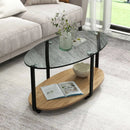 2-Tier Glass-Top Oval Coffee Table with Wooden Shelf for Living Room by LJGDeals