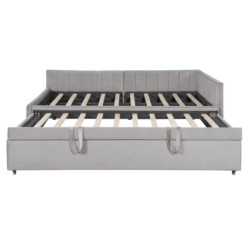 Full Size Upholstered L-Shaped Upholstered Daybed with Twin
Size Pop Up Trundle, Gray